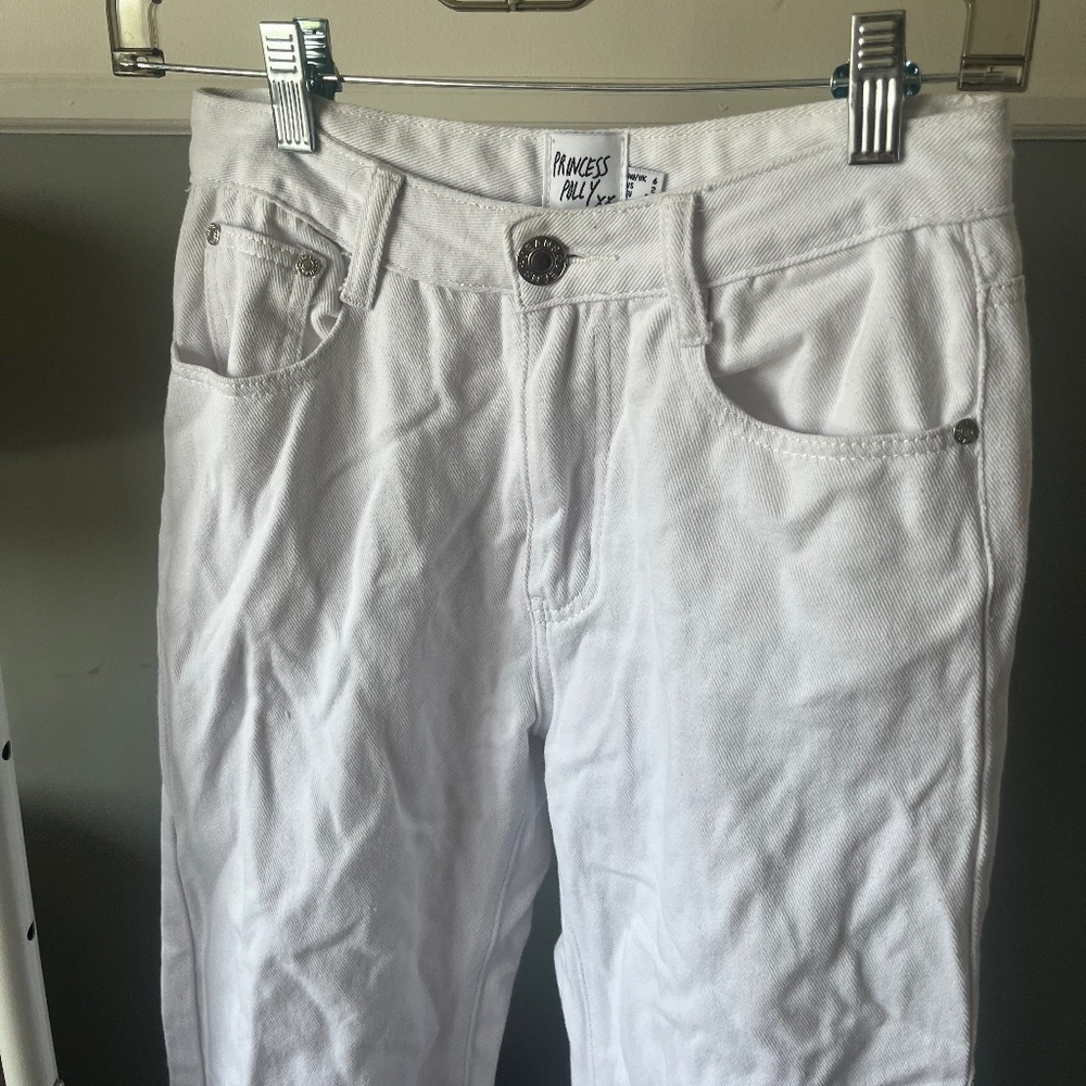 princess polly Cece Hammer Wide Leg Knee Rip Jeans White Denim, size 2